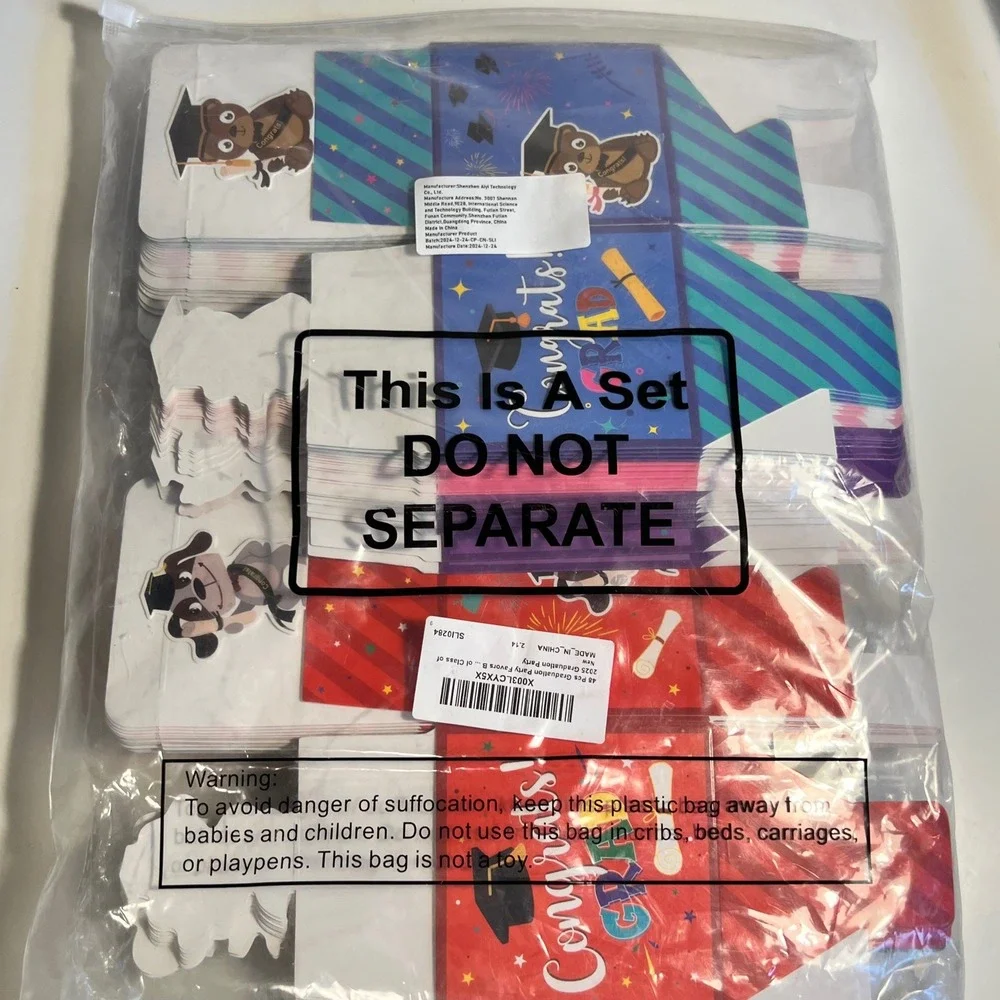48pc Graduation Favor Boxes Multicolor Animal Class of 2025 Treat Bags